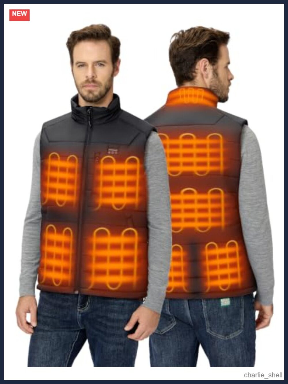 Men's Heated Vest 16000mAh Battery Pack 9 Heating Zones Fleece Lined